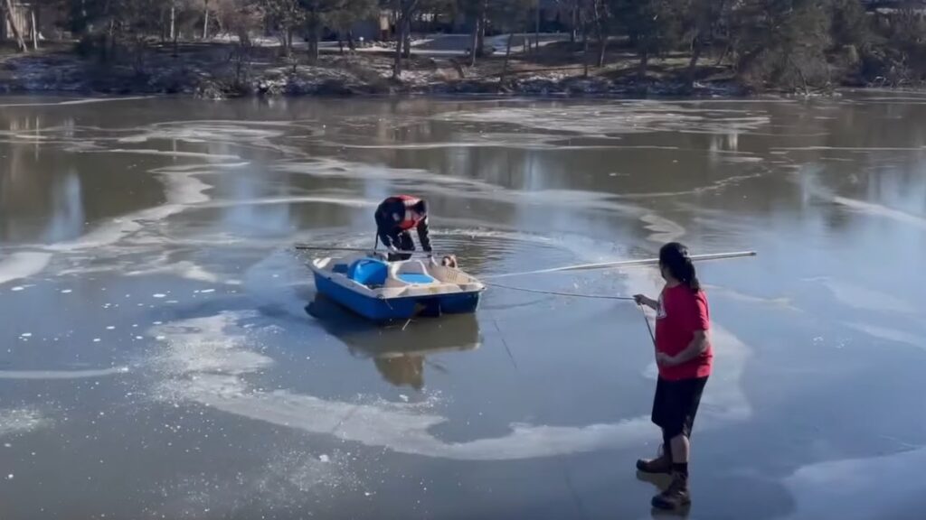 Il cane caduto nel lago ghiacciato